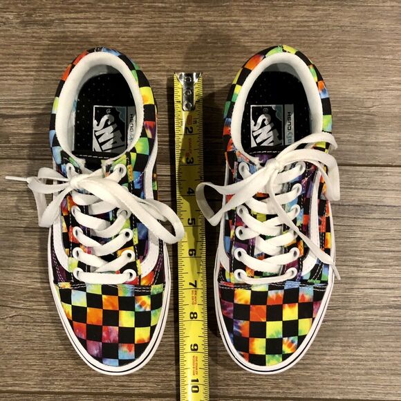 Vans Old Skool Sneaker W 5 / Y 3.5 Tie Dye Checkered Comfycush Lace Up Low Top - Picture 11 of 12